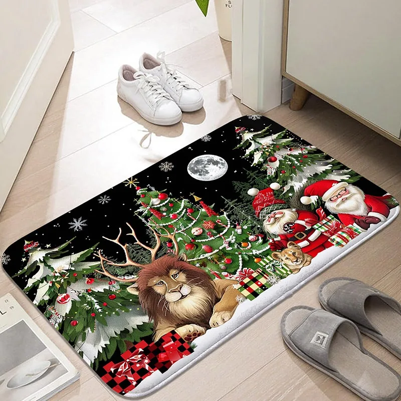 Cartoon Santa Claus Design Mat Bathroom Door Rug Kitchen Balcony Living Room Entrance Carpet Home Decoration Non-slip Floor Mat