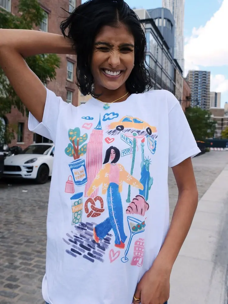 Street Style Oversize Cotton T-Shirt Women's Loose Short Sleeve Printed Hand-drawn Graffiti Graphic Trendy Summer Top