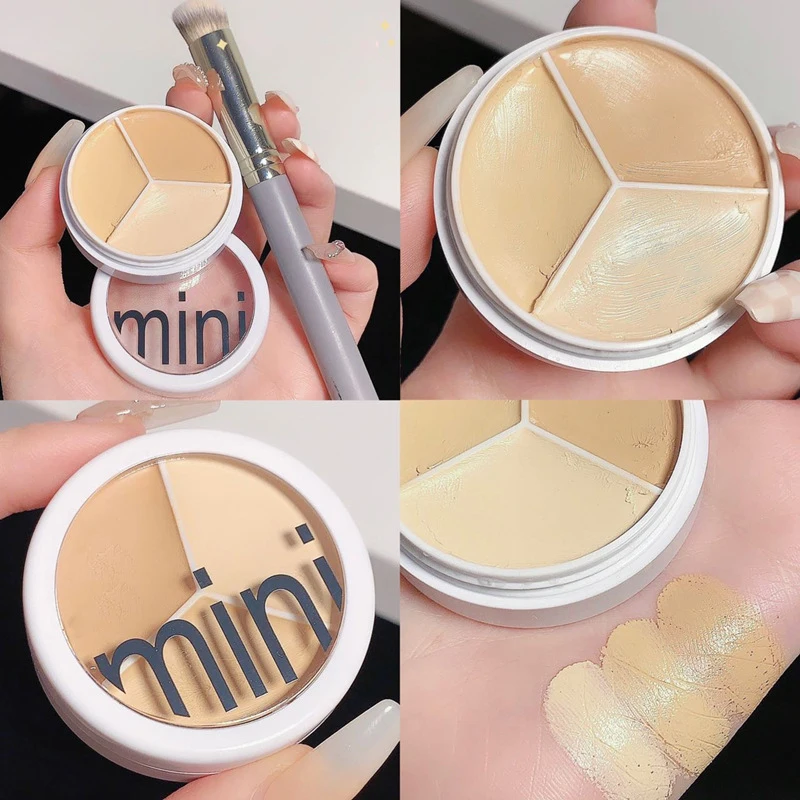 Crema correctora de cobertura completa, paleta correctora de contorno con pincel, Cosméticos hidratantes, maquillaje, 3 colores