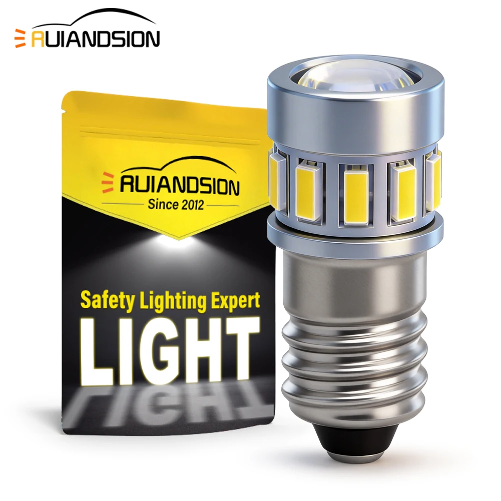 Ruiandsion E10 Mini LED Light CANBUS Error Free Maglite Upgrade Bulb for AA/D Cells Flashlight 6-30V Replacement Lamp 2Pcs