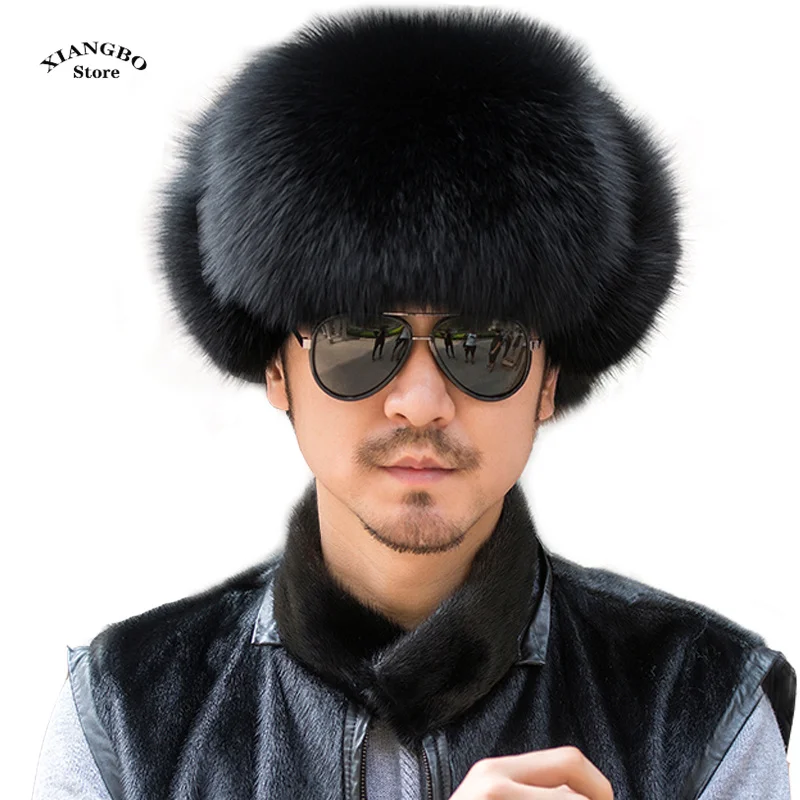 2024 Winter 100% Real Sliver Fox Fur Bomber Russian Ushanka Bomber Hats Pilot Trapper Trooper Hat Fur Earflap Hat Men Snow Caps