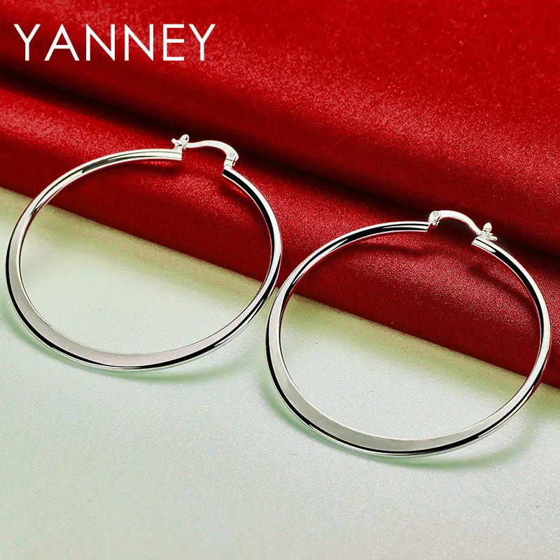 Women's 925 Sterling Silver 55MM Sideways Hoop Earrings For Girlfriends Fashion Wedding Jewelry Gifts Accessories