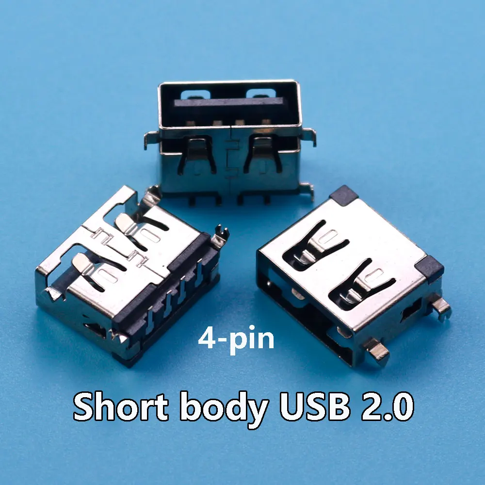 10 Pcs USB 2.0 A Type 4 Pin Female AF 11MM Straight Edge Sinking Short Body 4 Feet Inserting Board Welding PCB DIY Connector