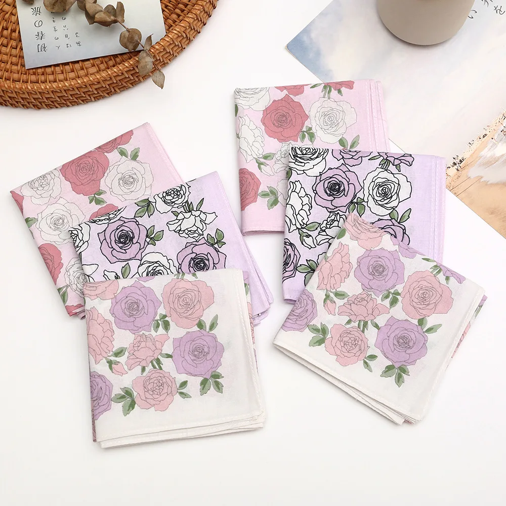 3/6/12 Pcs Ladies Cotton Printed Handkerchief Vintage Soft Comfortable Gift Set 43cm Carry It with You To Absorb Sweat