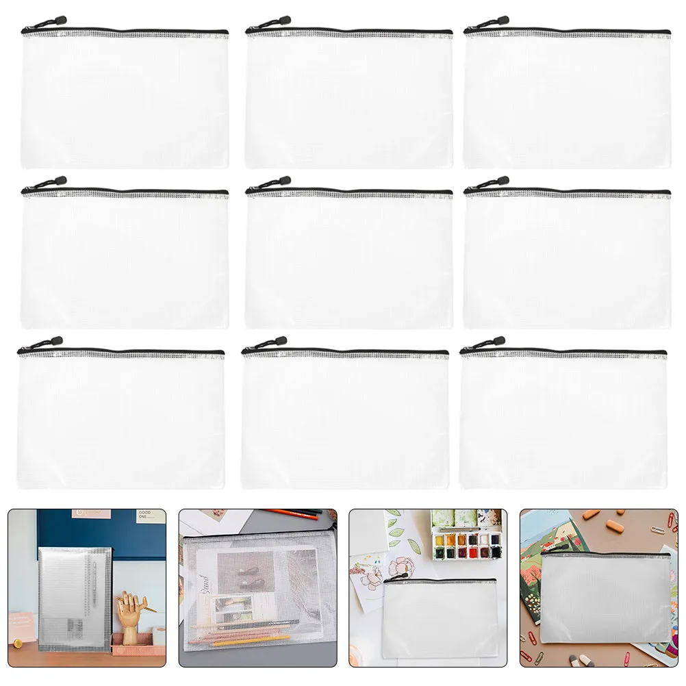 15pcs-premium-pvc-black-mesh-zipper-pouch-large-capacity-file-organizer-for-school-office-cosmetics-toiletries-papers-notes