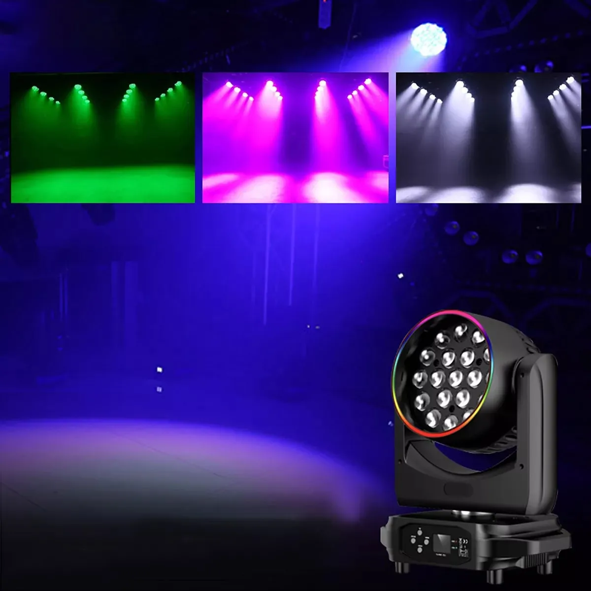 Lanju19x15w abelha olhos movendo a cabeça luz led halo feixe holofote zoom lavagem luzes estroboscópicas controle dmx para dj discoteca festa em casa clube