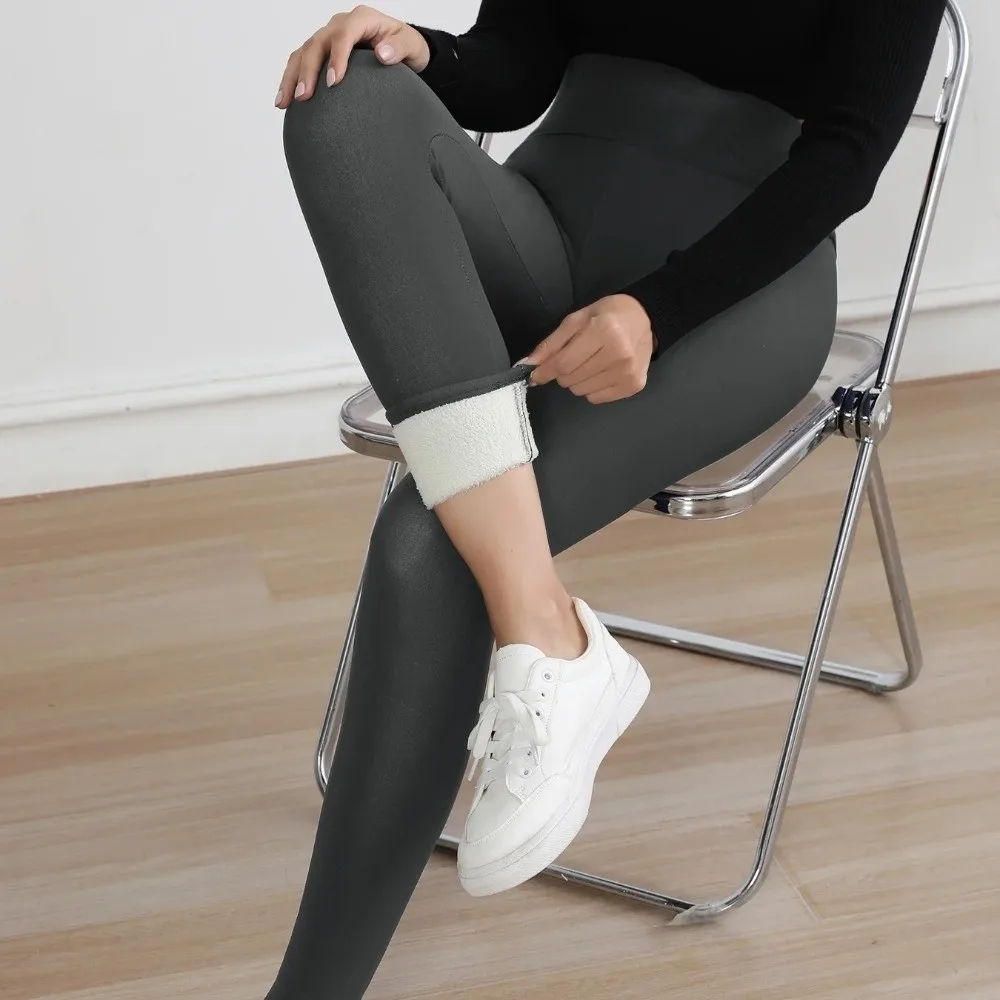 

Fashion High Waist Fleece Leggings Prevent Cold Slim Velvet Tights Thicken Elastic Warm Yoga Pilates Pants Women Wear
