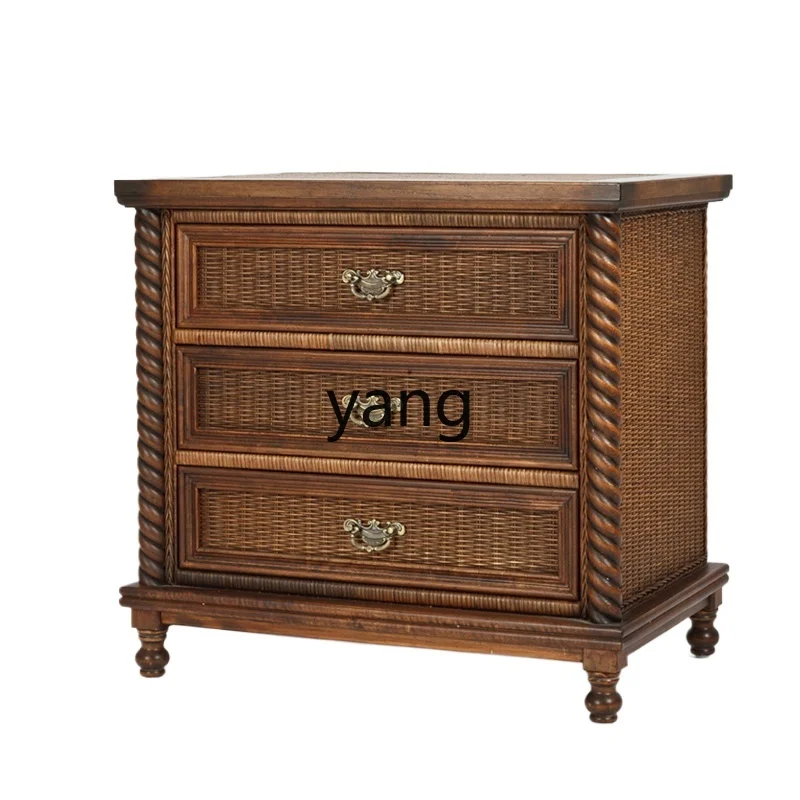 LMMthree-bucket cabinet rattan medieval storage solid wood storage master bedroom Chinese style