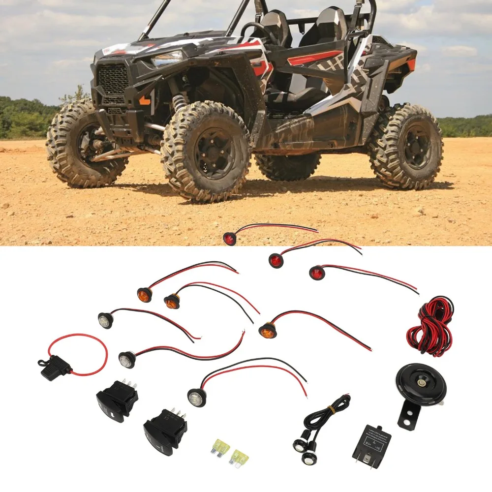 UTV Turn Signal Rocker Switch ATV Street Legal Lighting Kit Turn Signal Flasher Relay Harness Replacement for Polaris A Set