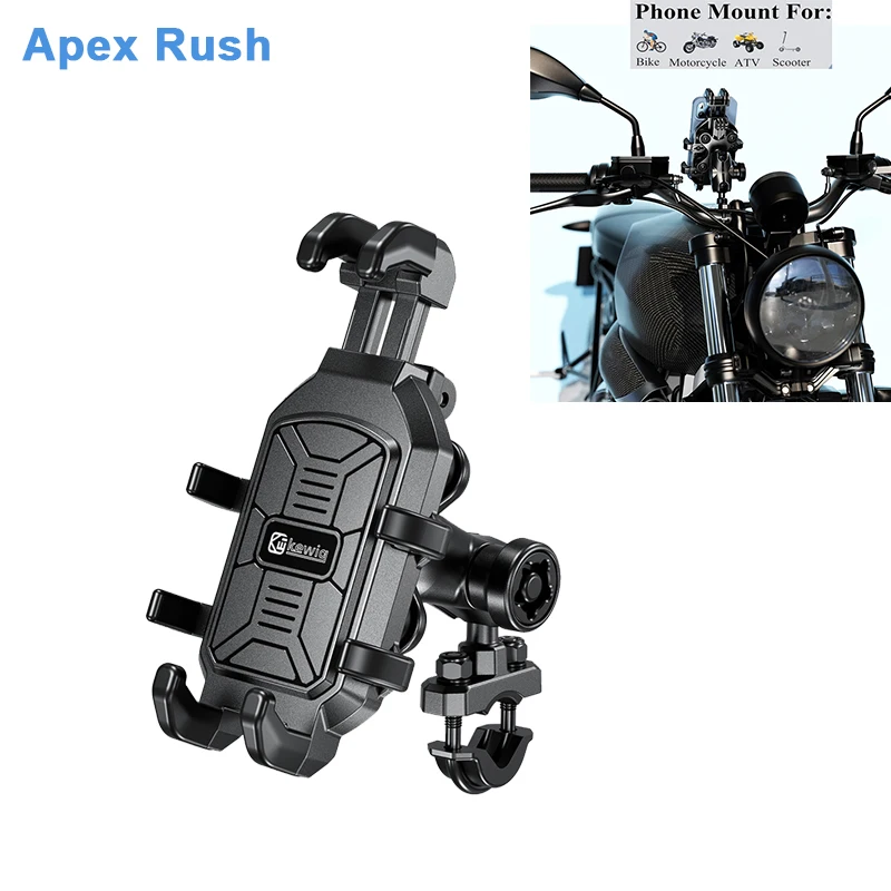 

Apex Rush Motorcycle Phone Holder Shock Absorber Anti-theft Lock Adjustable Phone Holder For Bike E-Bike Motorcycle