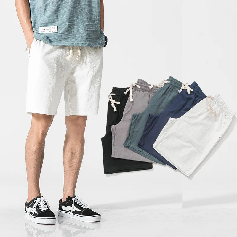 

Men's summer cotton and linen loose casual five quarter shorts, plus size men's big shorts, summer beach pants