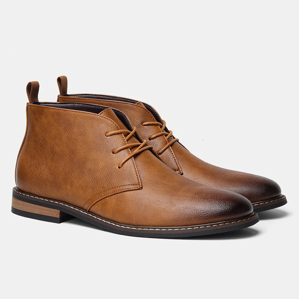 

Cowhide Men's Boots Vintage Desert Boots Lace Up Solid Color Men's Leather Boots