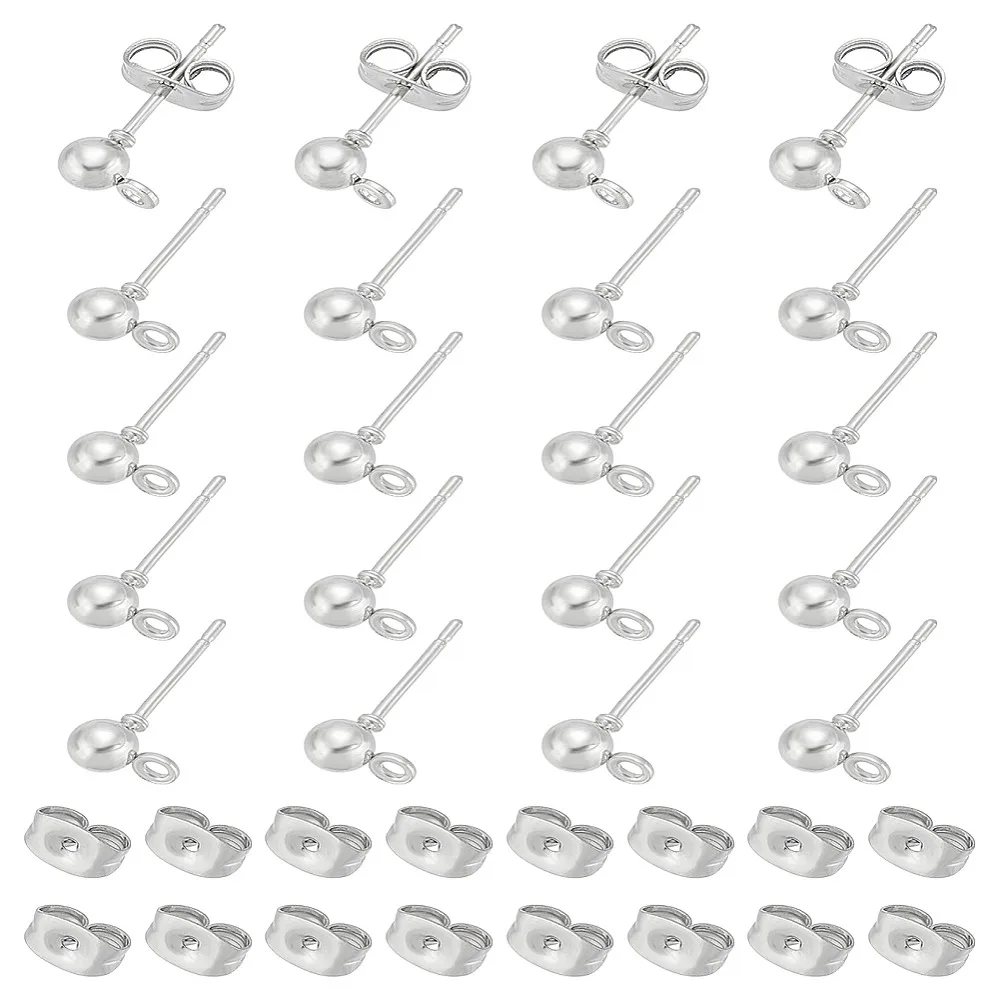 1set 20pcs Iron Ball Stud Earring Findings with 20pcs 304 Stainless Steel Ear Nuts  6.5x4mm Hole: 1mm Pin: 0.8mm
