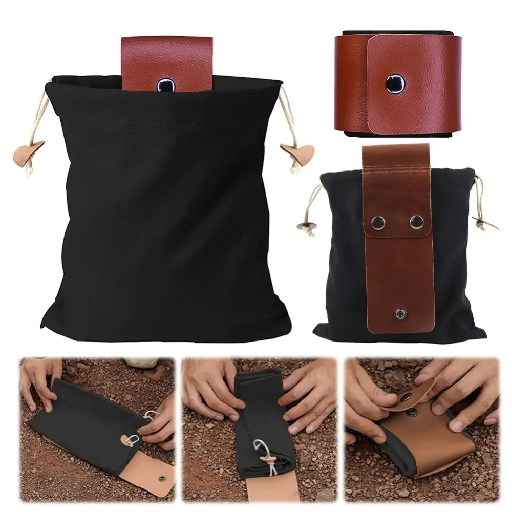 

Collapsible Canvas Storage Bag Waxed Canvas PU Leather Outdoor Foraging Bag Drawstring Closure Water-Resistant Tool Waist Pack