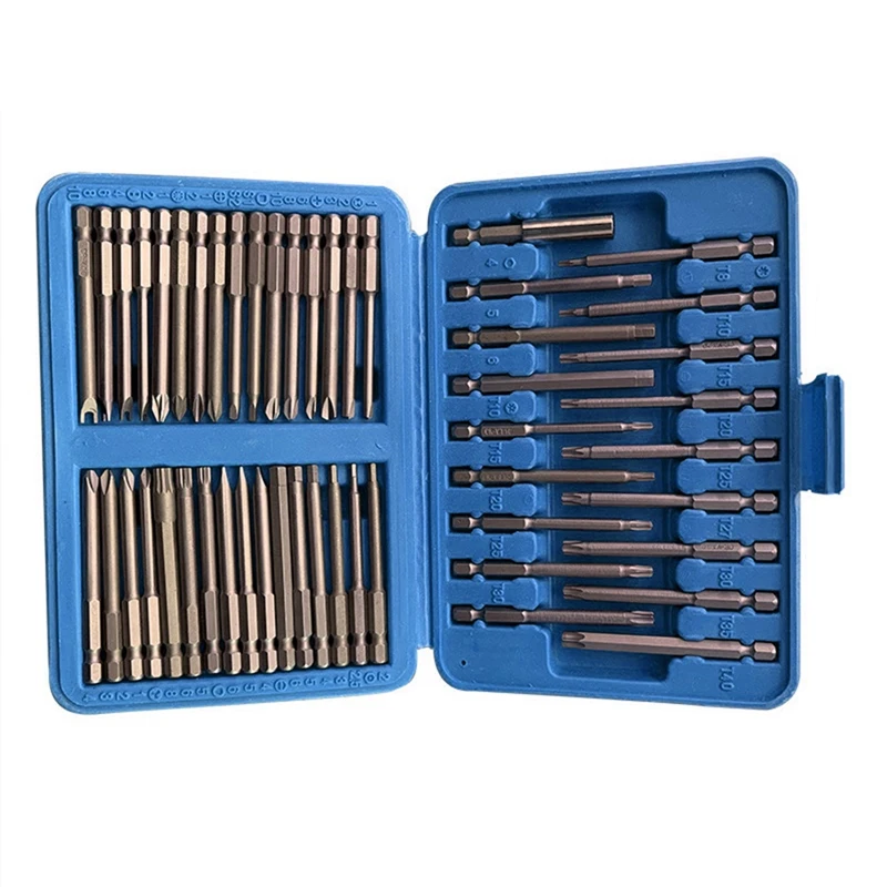 50Pcs Extra Long Reach Bit Set 75Mm Security Screwdriver Bits Star Hex Square Spanner Bit