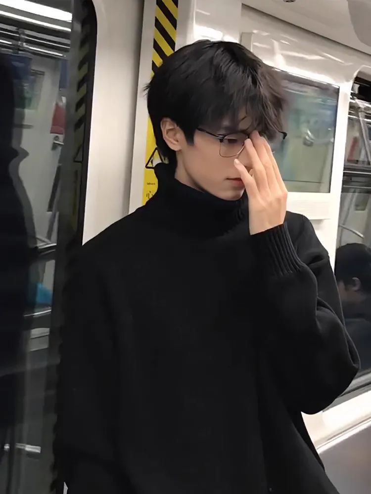 

Мужской трикотаж свободного кроя с высоким воротником Bla, осенняя повседневная удобная футболка из полиэфирного волокна, длинная футболка све, базовый слой