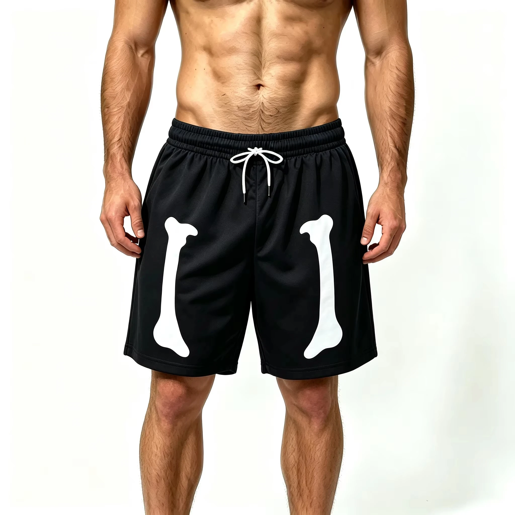 Minimalist Dark Skeleton Pattern Print Men Summer Comfortable Breathable Shorts Outdoor Leisure Trend Thin Vacation Shorts