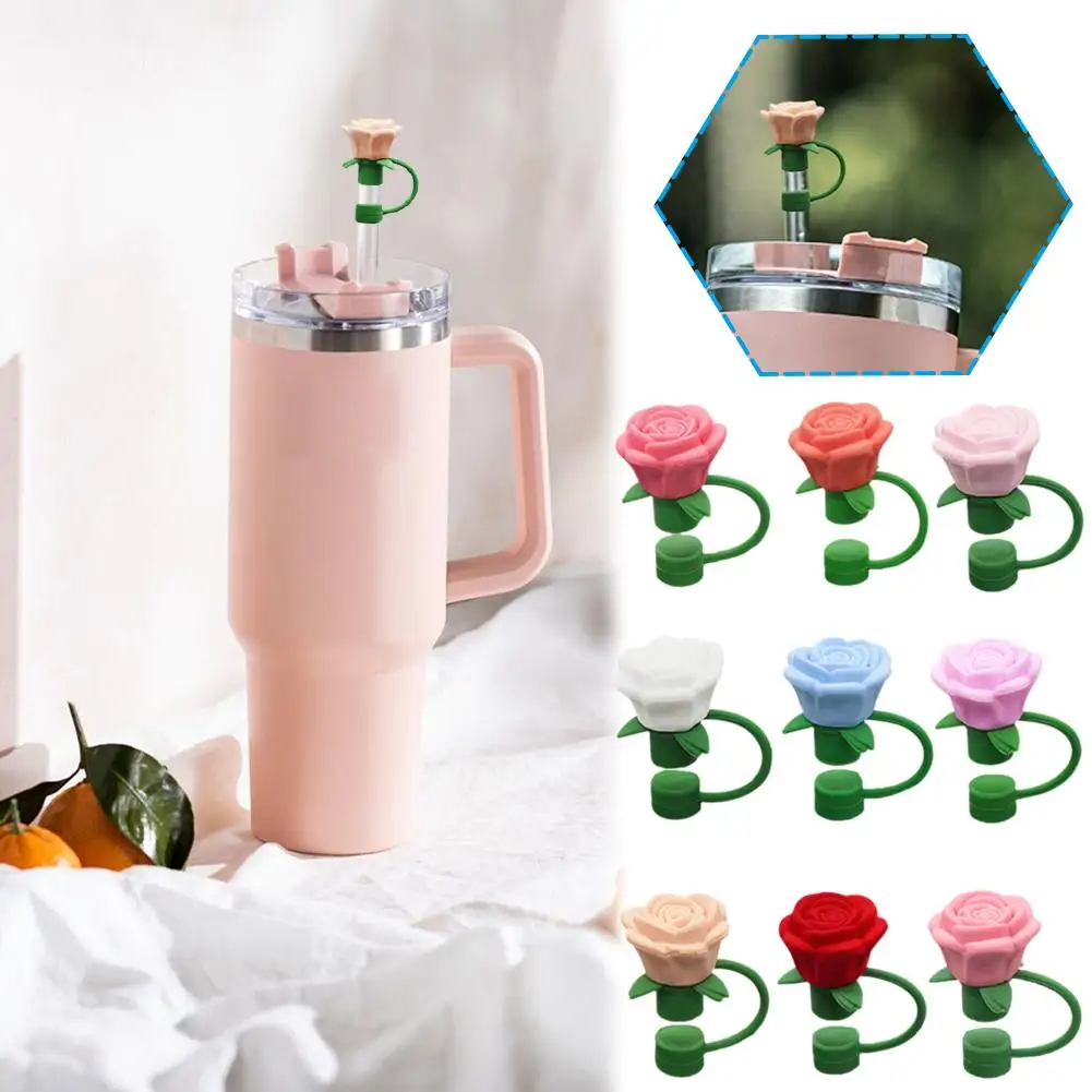 10mm Rose Flower Straw Cover for Stanley,Large Silicone Diameter Dust Proof Straw Plug Cap,Cup Accessorie,Valentine's Day G H9E0