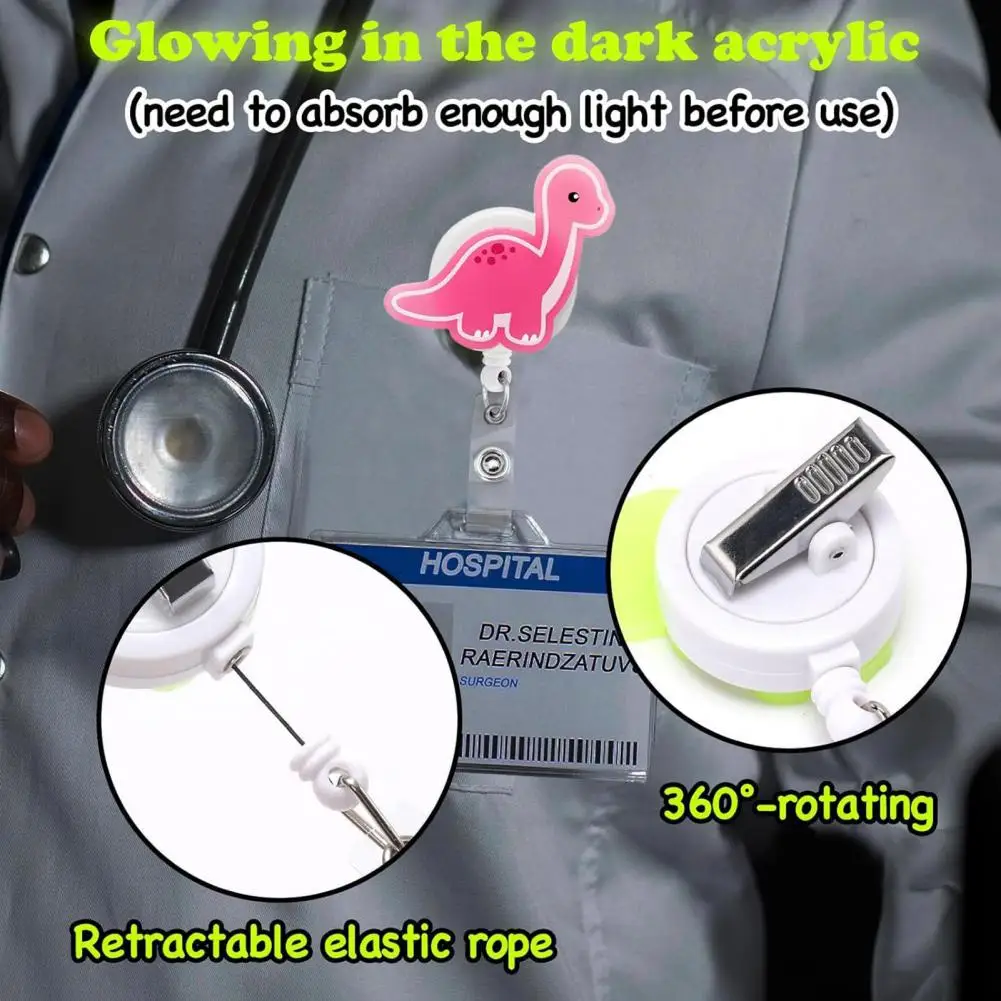 Porta Badge rotante a 360 gradi Set di mulinelli per Badge dinosauro Glow Dark Dinosaur Badge Reel Holder con Clip in metallo per ufficio insegnante