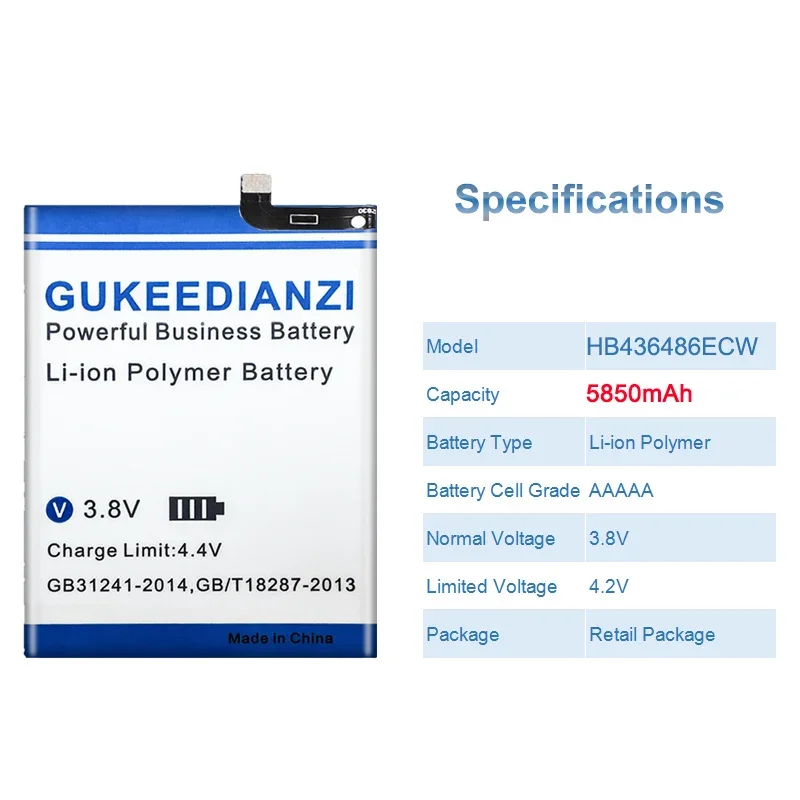 5850mAh High Capacity Mobile Phone Battery For Huawei Mate 10 20 Mate10 P20 Pro For Honor 20 Pro View 20 V20 HB436486ECW