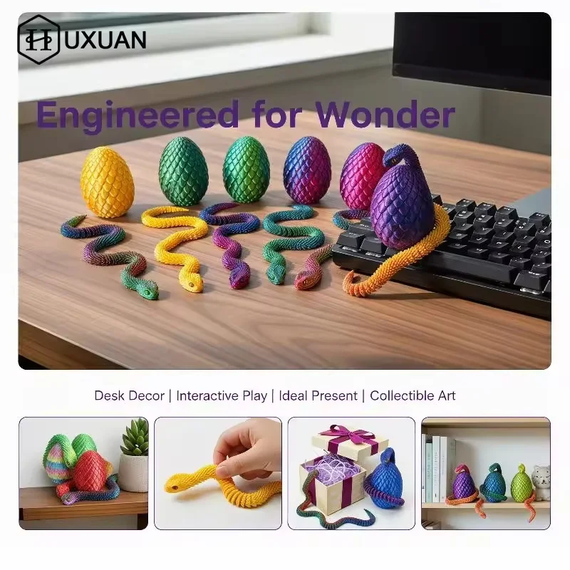 3D Printed Creative Car Desktop Art Ornament Viper Snake Egg Set Multi-joint Movable Figurine Cute Party Favors Gift for Kids