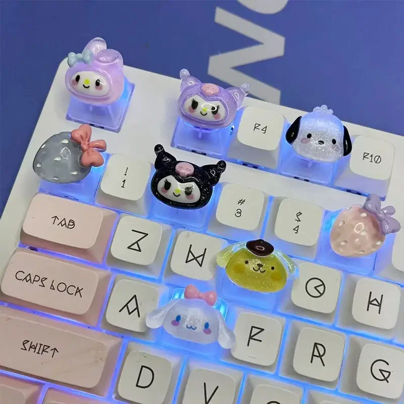 كارتون أنيمي سانريو keycap لوحة المفاتيح الميكانيكية مفتاح ميلودي كورومي الكرتون لطيف فتاة شفافة keycap عبر رمح