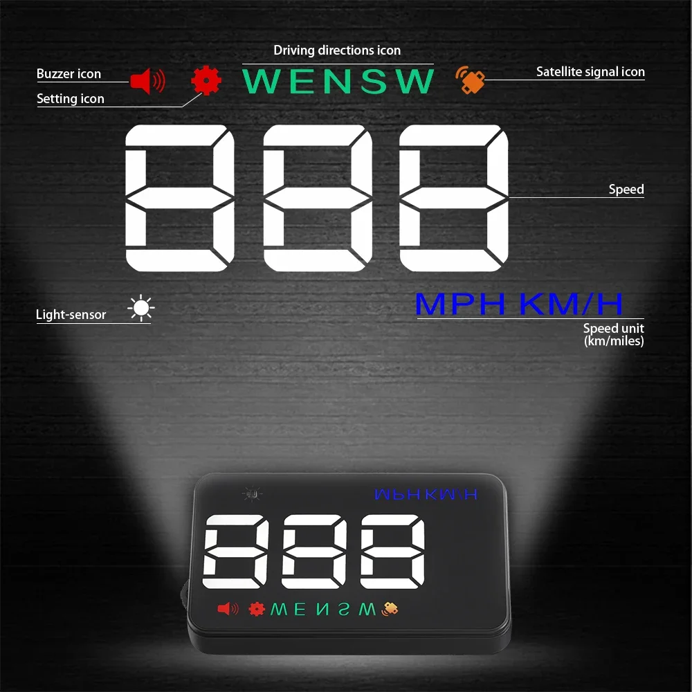 Universal Car HUD GPS Speedometer Speedo Head Up Display A5 Digital Over Speed Alert Windshield Projetor Auto Navigation