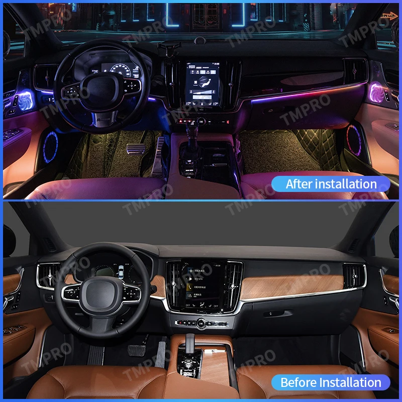 Aplicável para 2016-2023 volvo s90 v90 luzes ambientais do carro decoração interior automotivo 64 cores led sistemas de assistência de segurança