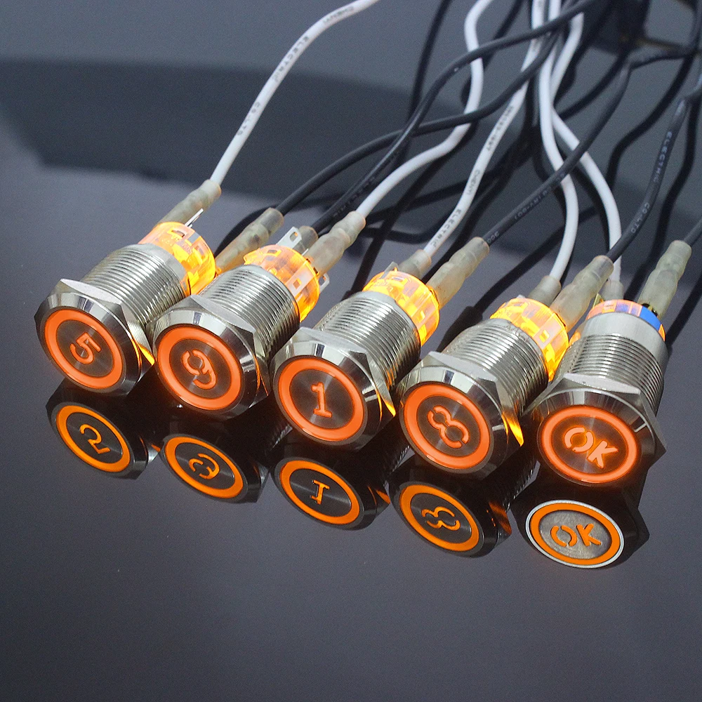 19mm Momentary Reset Waterproof Metal Push Button Switch Led Number Letter 0 1 2 3 4 5 6 7 8 9 10 OK Elevator Lift Custom-made