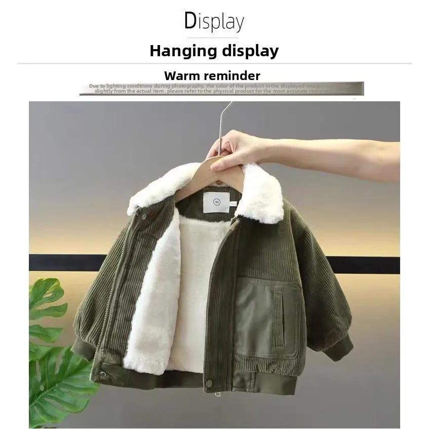 2026 Cotton Boys' Jacket Suede Collar Coat Thickened Padded Jacket Thickened Winter Cotton Padded Children's Clothing