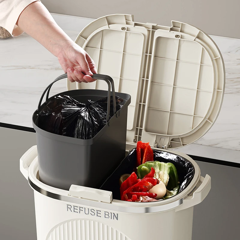 Trash can household kitchen dry and wet separation storage bucket high rack with lid integrated storage no bending multi-layer