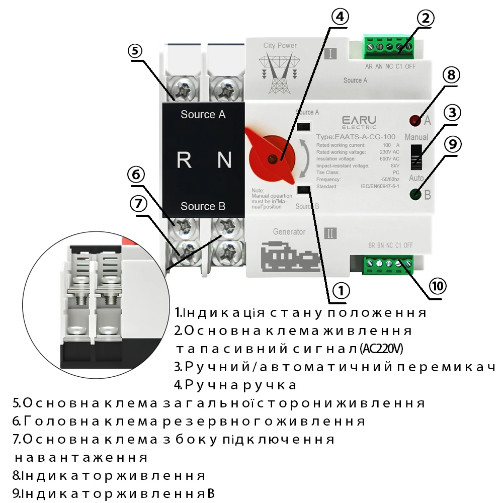 Single Phase Din Rail ATS PV 2P 100A AC 220V AC 230V Dual Power Automatic Transfer Electrical Selector Switches Uninterrupted