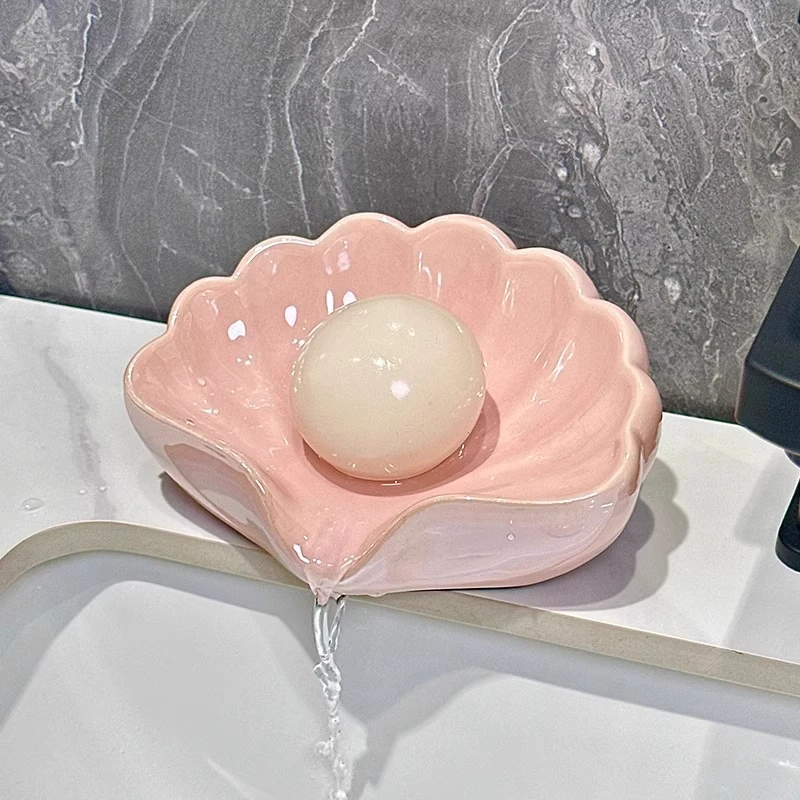 

Shell soap box storage box soap box high-end decoration bathroom creative no punching soap holder light luxury