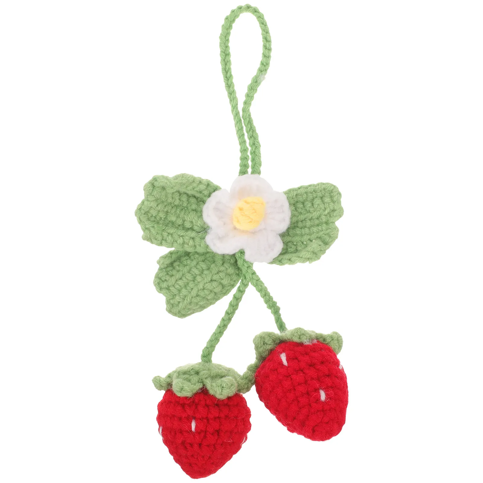 

Crochet Strawberry Pendant Handmade Knitted Hanging Decor for Car Mirror Keychain Bag Backpack Luggage Adorable Red Car