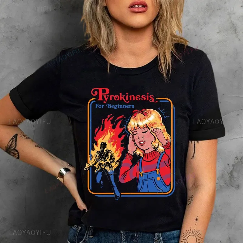 Pyrokinesis for Beginners Horror Satanist Graphic Cotton Tops Women Men Vintage Novelty Tops Atanist Horror Death Reaper T Shirt