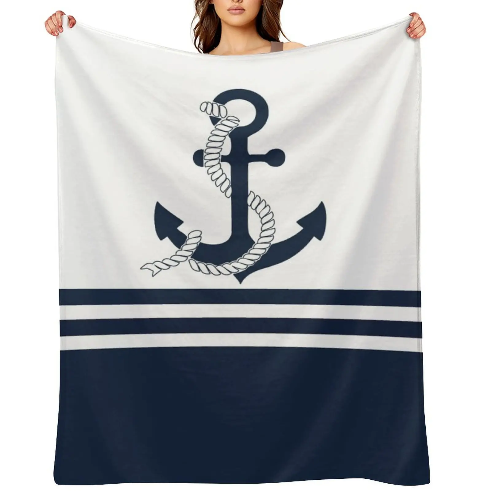 

Nautical blue anchors with blue and white stripes Throw Blanket Baby Soft Beds For Sofa Thin sofa bed Blankets