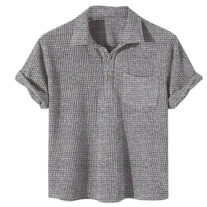 Camisa polo de manga curta listrada masculina, lapela, casual, cor sólida, novo, moda