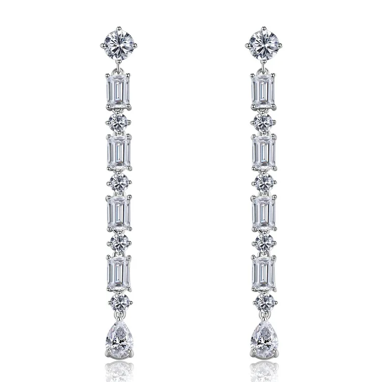 

S925 Silver Ear Stud High Carbon Diamond Mosang Diamond Tassel Water Drop Fashion Versatile Earring Jewelry