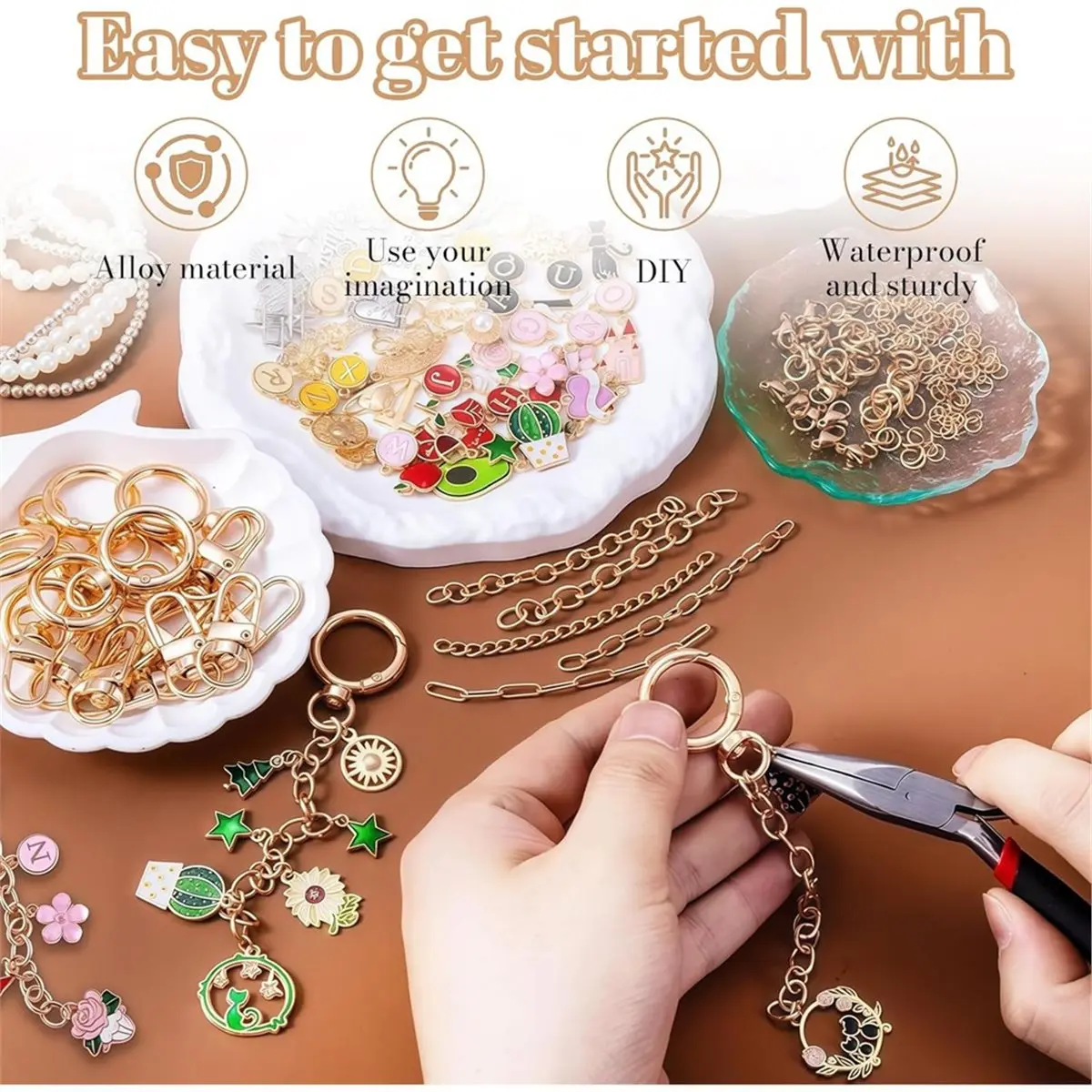 A77K 325Pcs Keychain Making Kit, Charms for Jewellery Making, Jewellery Making Supplies, Bag Charm Kit