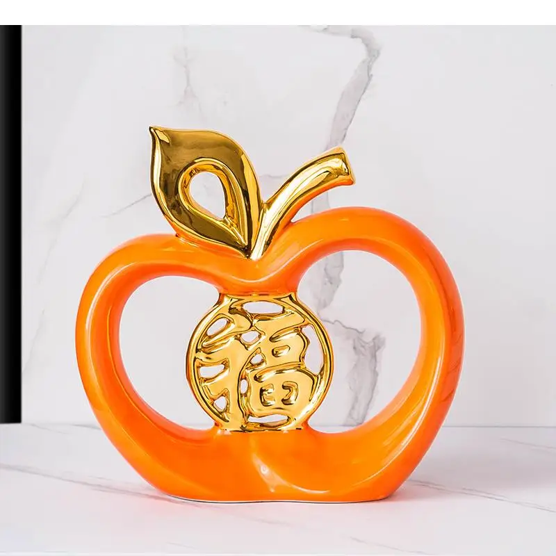 

Good Luck Gold Plated Sculpture Hollow Crafts Mascot Desk Decoration Ceramic Fruit Statue Ornament Porcelain Artwork