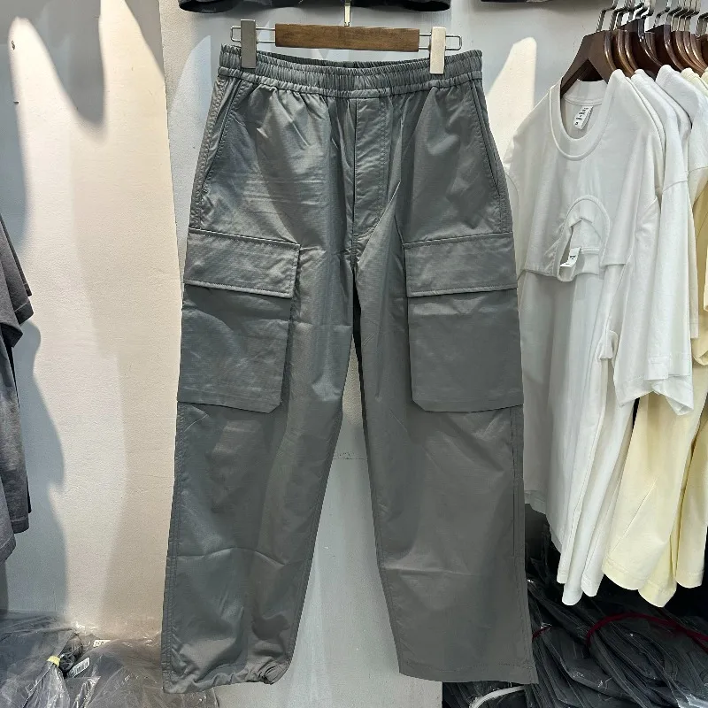 

Trendy Flap Pockets Loose Straight Casual Cargo Pants Men Women High Quality Drawstring Elasticity Solid Color Trousers