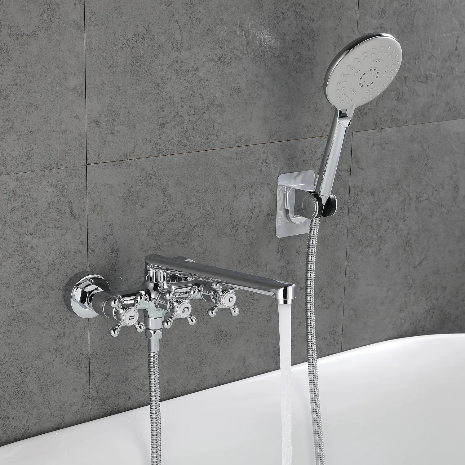 실버, 빈티지, 수도꼭지, 벽내장형, 회전식, 샤워기, 여성 세정용, 에어브러시