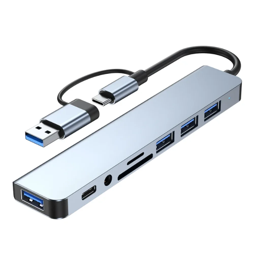 2 in 1 8 Port USB C Expander USB 3 Hub Type C Splitter Type C Dock Multiport Adapter USB Expander for Xiaomi Phone Tablet