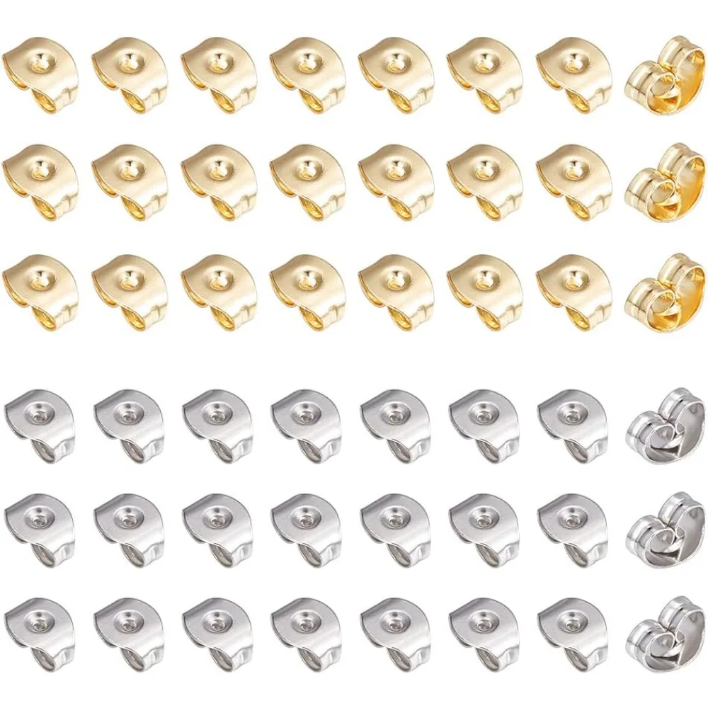 

200pcs 2 Colors Ear Nuts 304 Stainless Steel Earring Backs Nut Golden & Stainless Steel Color Earnut Clasp Stopper Butterfly