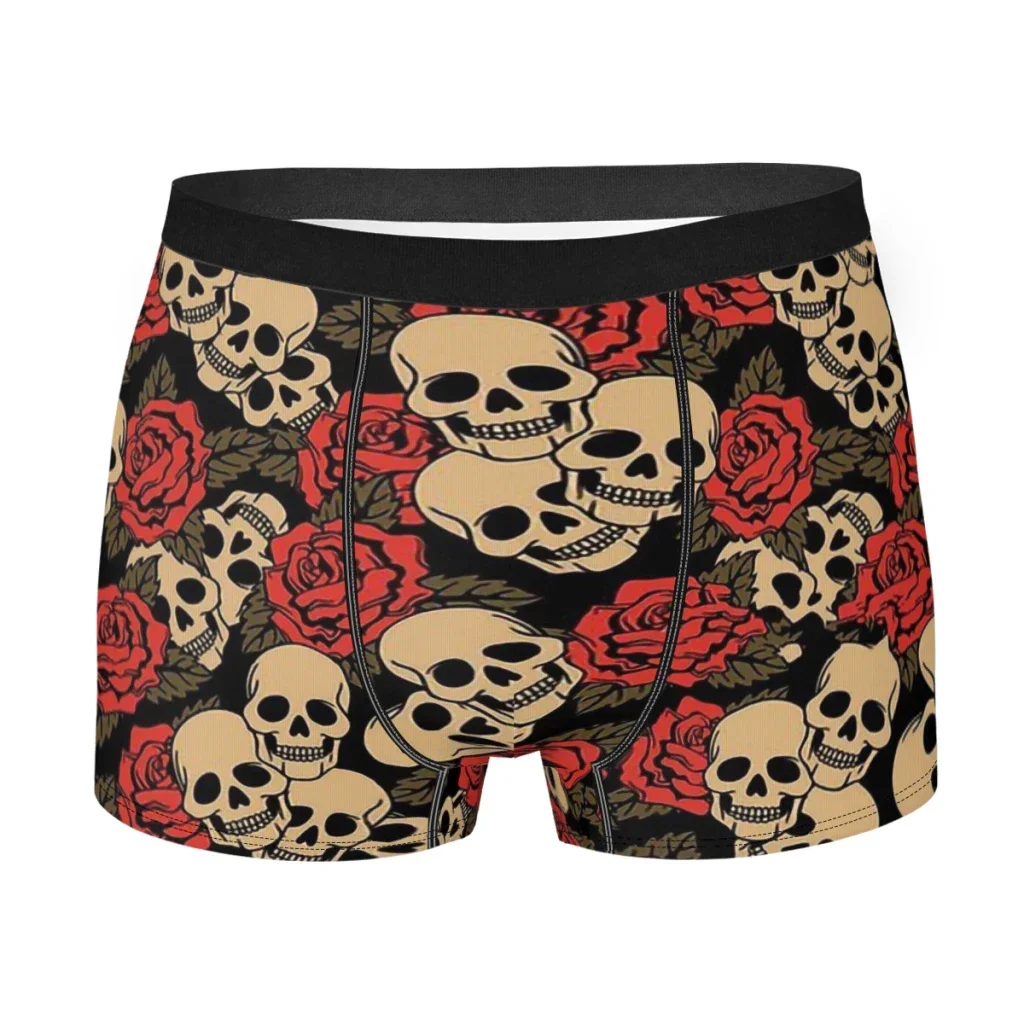 Skulls and Roses Skeleton Underpants Breathbale Panties Male Underwear Ventilate Shorts Boxer Briefs