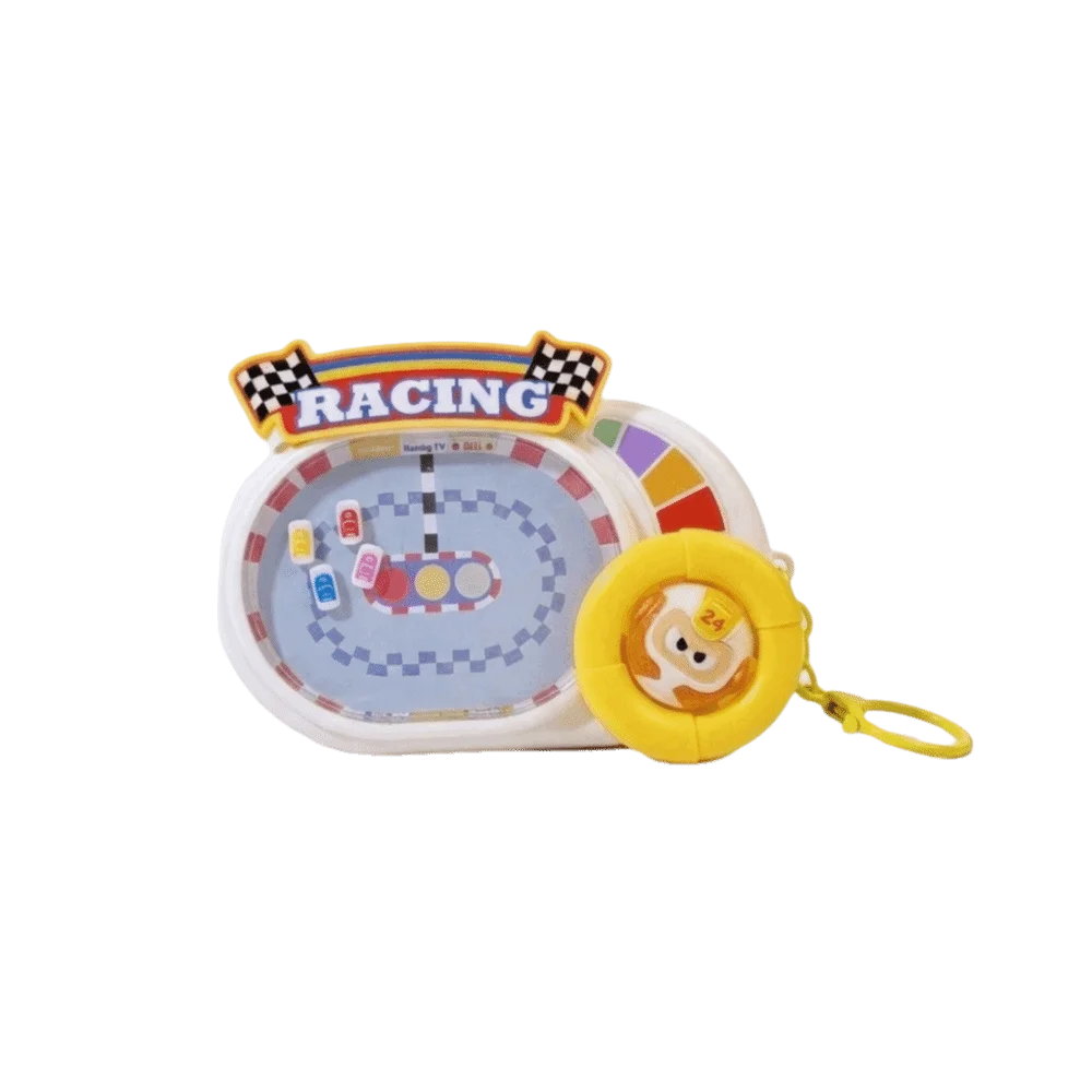 Portable Racing Game Keychain Magnetic Mini Handheld Track Car Fidget Keyring Plastic Cute Cartoon Decompression Game Pendant