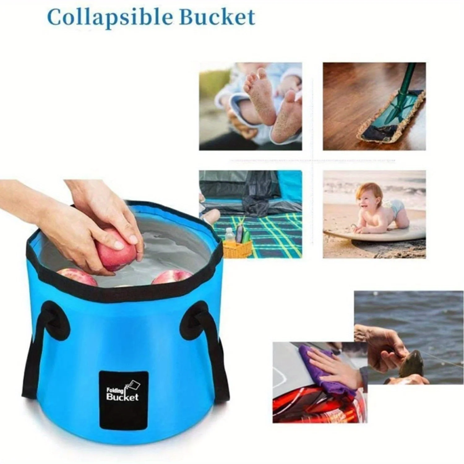 Portable folding water bucket; folding water storage container; used for travel, camping, fishing, washing, car washing view 3