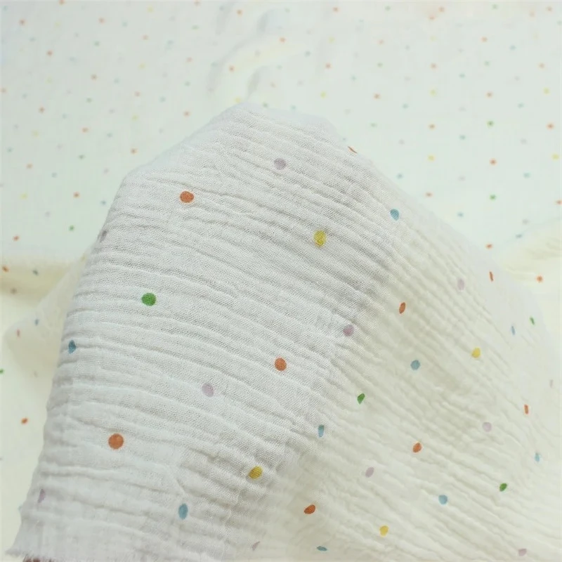 135x50cm Cotton Colorful Dots Double-Layer Gauze Crepe Cloth, Making Baby Clothes Bag Blanket Sewing Fabric
