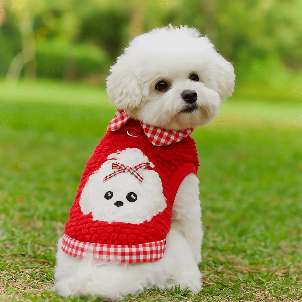 

Traceable Design Windproof Winter Dog Clothes Comfortable Warm Thick Dog Jacket Cartoon Pattern Dog Plush Vest Outdoor