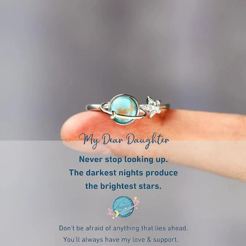 Dainty Star Spinner Fidget Rings for Women Daughter Blue Planet Star Fidget Ring Open Adjustable Ring Anti Anxiety Jewelry